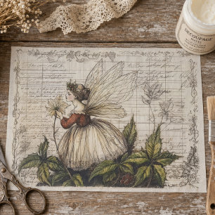 Vintage Botanical Fairy with Antique Script Tissue Paper