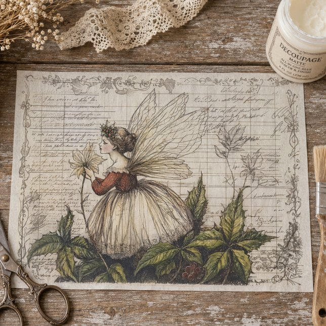 Vintage Botanical Fairy with Antique Script  Tissue Paper (Creator Uploaded)