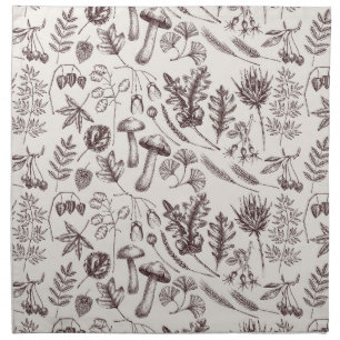 Vintage Botanical Fall Black Mushroom Cloth Napkin