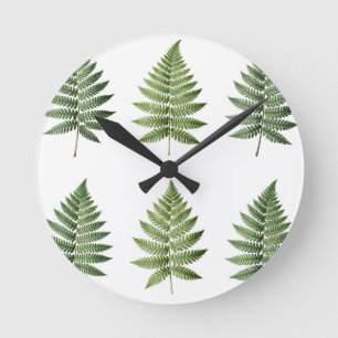 Vintage Botanical Fern Leaves Illustration Pattern Round Clock