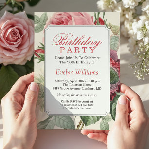 Vintage Botanical Floral Adult Birthday Party Invitation