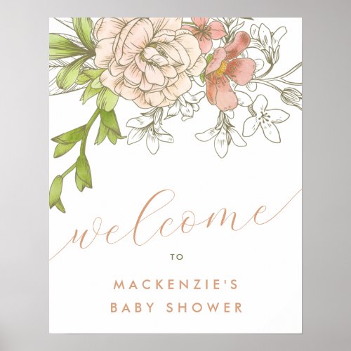 Vintage Botanical Floral Baby Shower Welcome Poster