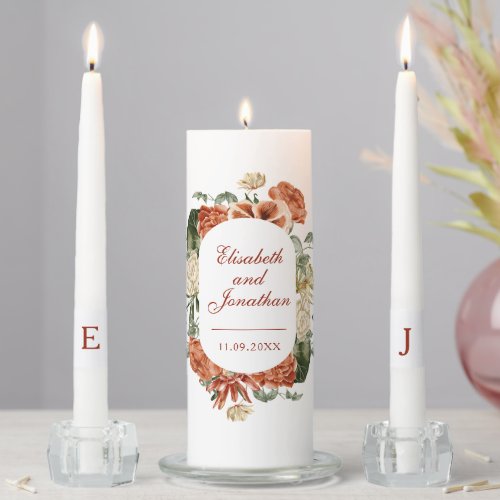 Vintage Botanical Floral Boho Wedding Unity Candle Set