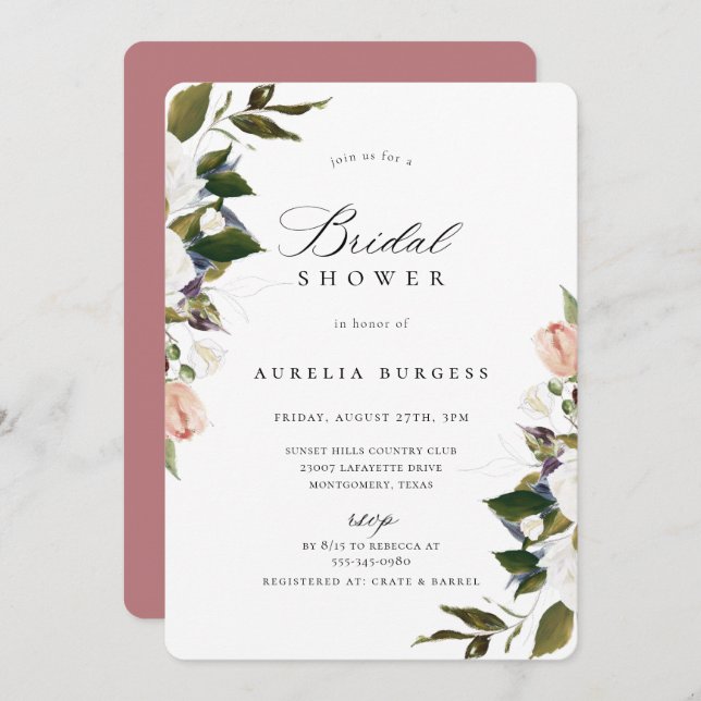 Vintage Botanical Floral Bridal Shower Invitation (Front/Back)