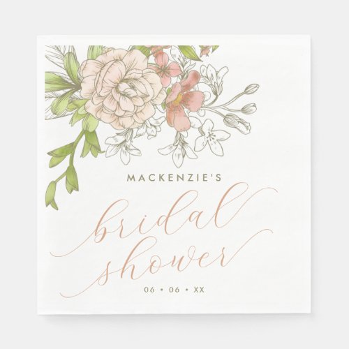 Vintage Botanical Floral Bridal Shower Napkins