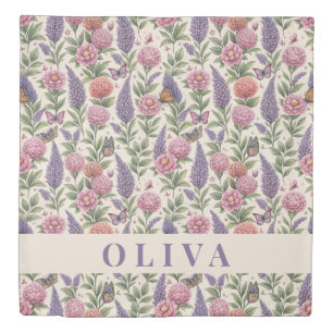 Vintage Botanical Floral Butterfly Garden Duvet Cover
