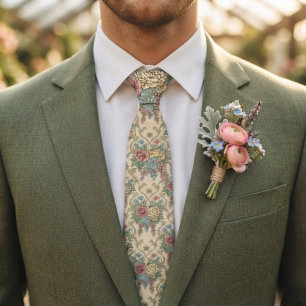 Vintage Botanical Floral Cottagecore Neck Tie