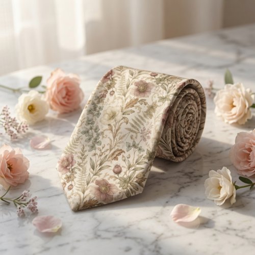 Vintage Botanical Floral Garden Illustration Neck Tie
