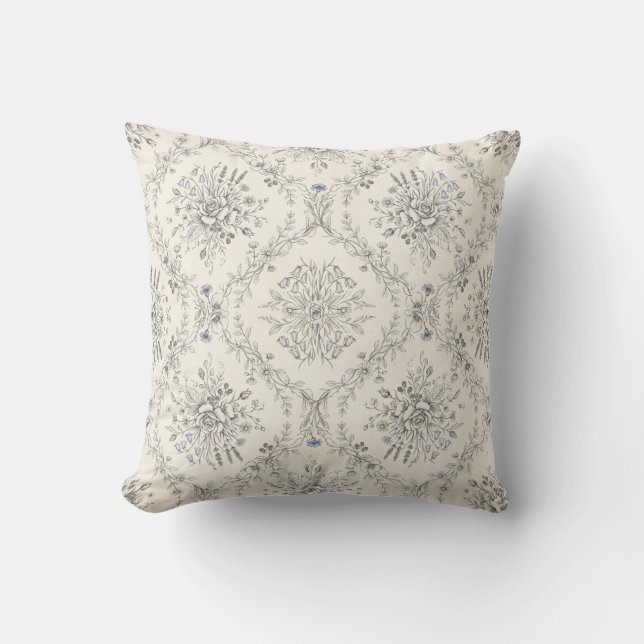 Vintage Botanical Floral Garden Pattern Throw Pillow (Front)