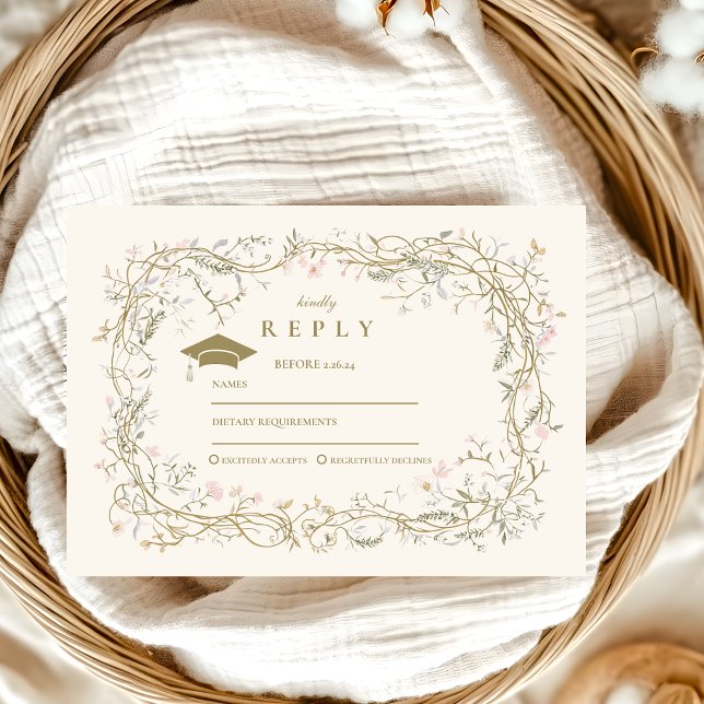 Vintage Botanical Floral Graduation RSVP Card (Creator Uploaded)