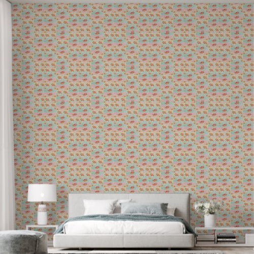 Vintage Botanical Floral Grid Accent Wallpaper