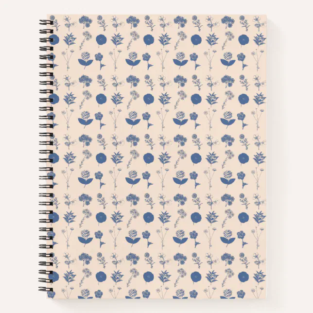 Vintage Botanical Floral Illustration Pattern Blue Notebook | Zazzle