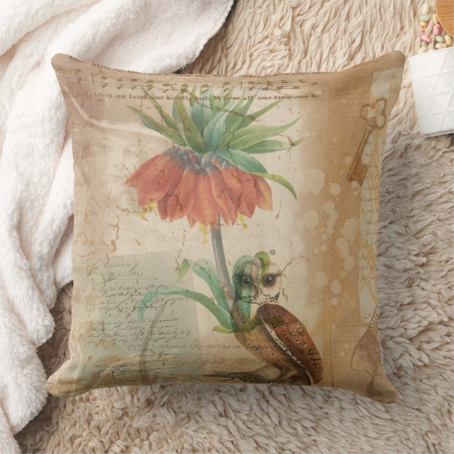 Vintage Botanical Floral Illustration Throw Pillow (Blanket)
