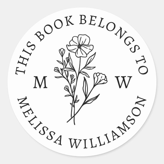Vintage Botanical Floral Initial Library Bookplate (Front)