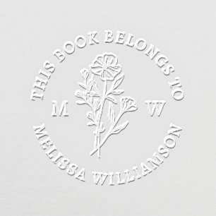 Vintage Botanical Floral Initial Library Bookplate Embosser