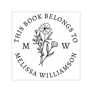 Vintage Botanical Floral Initial Library Bookplate Self-inking Stamp