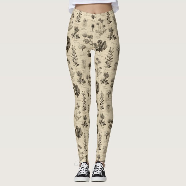 Vintage Botanical Floral Pattern (10) Leggings (Front)