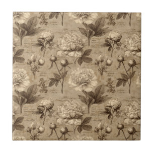 Vintage Botanical Floral Pattern (2) Ceramic Tile