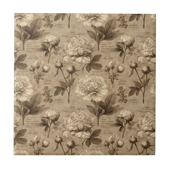 Vintage Botanical Floral Pattern (2) Ceramic Tile (Front)