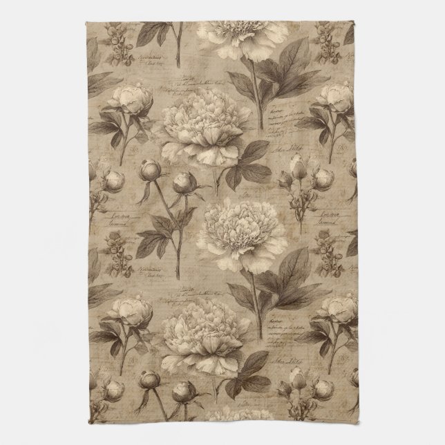 Vintage Botanical Floral Pattern (2) Kitchen Towel (Vertical)