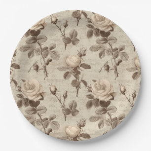 Vintage Botanical Floral Pattern (5) Paper Plates