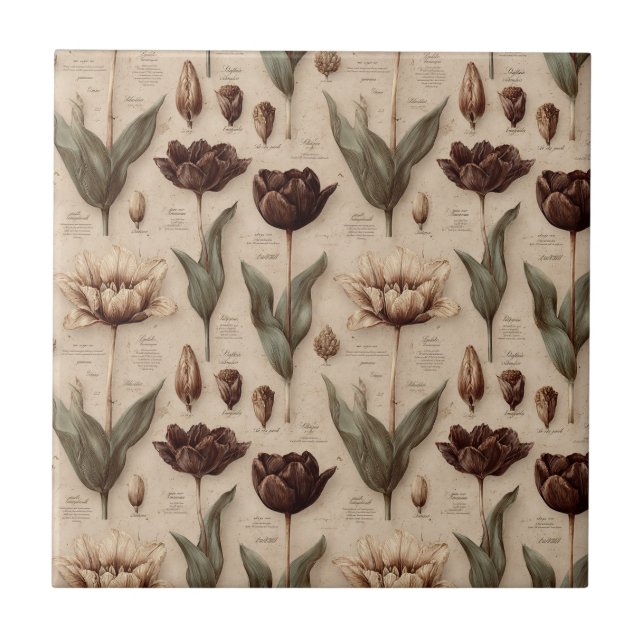Vintage Botanical Floral Pattern (6) Ceramic Tile (Front)