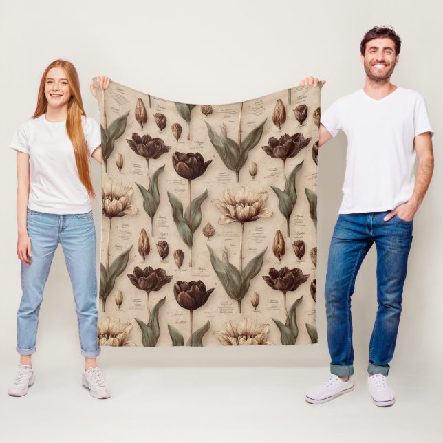 Vintage Botanical Floral Pattern (6) Fleece Blanket (In Situ)