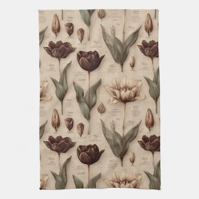 Vintage Botanical Floral Pattern (6) Kitchen Towel (Vertical)