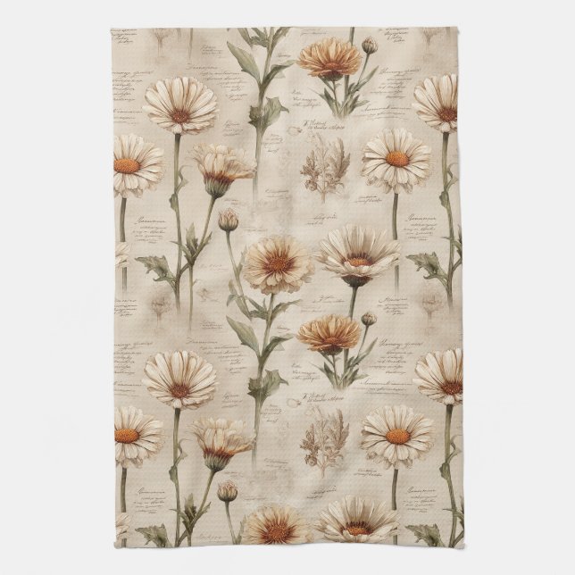 Vintage Botanical Floral Pattern (8) Kitchen Towel (Vertical)
