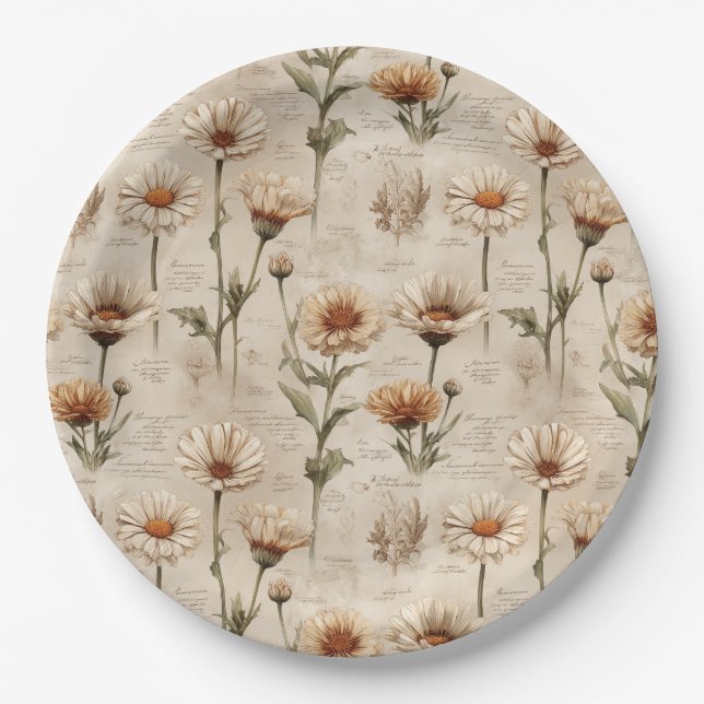 Vintage Botanical Floral Pattern (8) Paper Plates (Front)