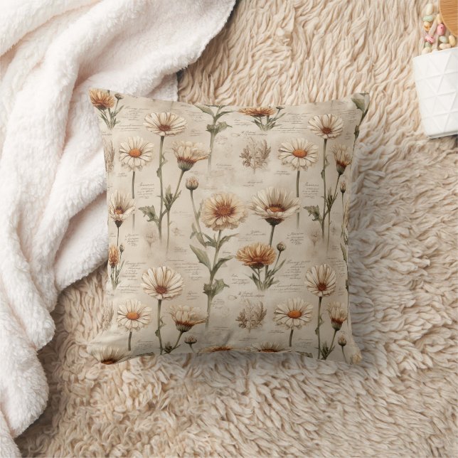 Vintage Botanical Floral Pattern (8) Throw Pillow (Blanket)