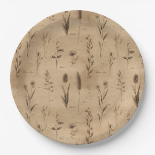 Vintage Botanical Floral Pattern (9) Paper Plates
