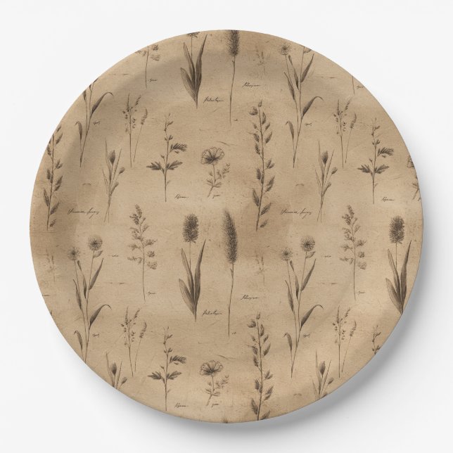 Vintage Botanical Floral Pattern (9) Paper Plates (Front)
