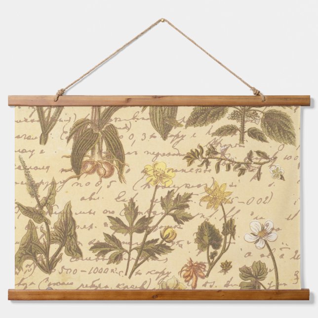 Vintage Botanical Floral Pattern Hanging Tapestry (Front)