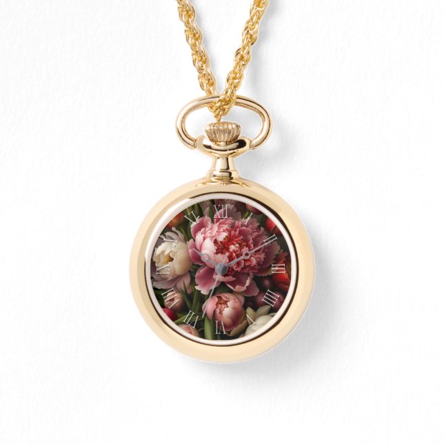 Vintage Botanical Floral Peonies bouquet Painting Watch (Front)