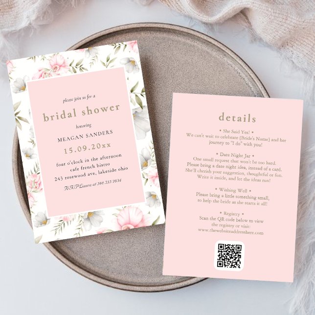 Vintage Botanical Floral Pink Roses Bridal Shower Invitation (Vintage Botanical Floral Pink Roses Bridal Shower Invitation)