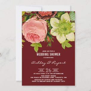 Vintage Botanical Floral Red Wedding Shower Invitation