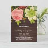 Vintage Botanical Floral Rustic Wood Birthday Invitation (Standing Front)