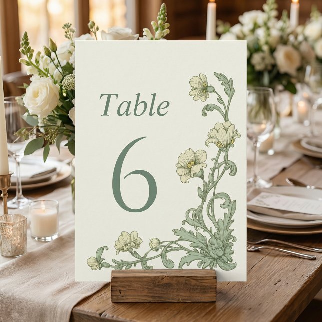 Vintage Botanical Floral Sage Green Table Numbers (Vintage Botanical Floral Sage Green Table Numbers.)