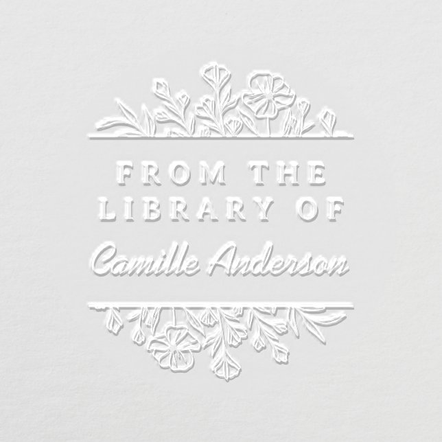 Vintage Botanical Floral Script Library Bookplate Embosser (Design)