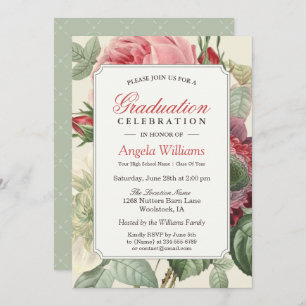 Vintage Botanical Floral Senior Graduation Party Invitation