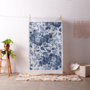 Vintage Botanical Floral Toile Indigo Blue Posy Fabric