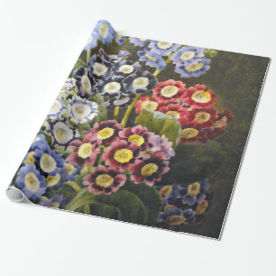 Vintage Botanical Floral Watercolor Art Auriculas Wrapping Paper