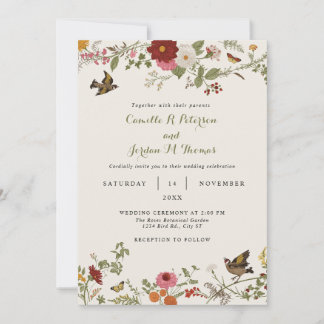 Vintage Botanical Floral Wedding Invitation