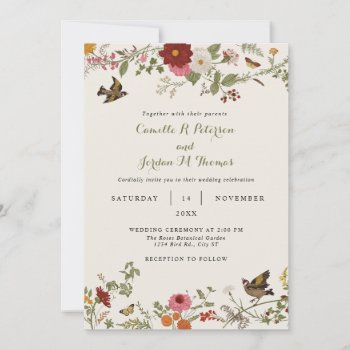 Vintage Botanical Floral Wedding Invitation by marlenedesigner at Zazzle