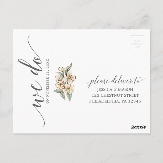 Vintage Botanical Floral Wedding RSVP Postcard (Back)