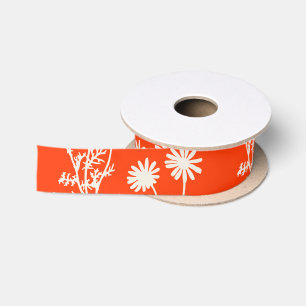 Vintage Botanical Floral Wild Daisy Pattern Orange Satin Ribbon