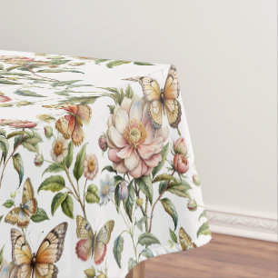 Vintage botanical floral with butterfly tablecloth