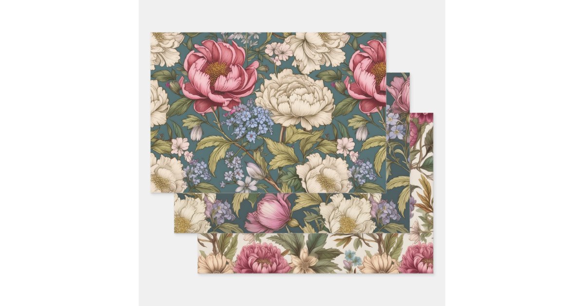 Vintage Botanical Floral Wrapping Paper Sheets | Zazzle