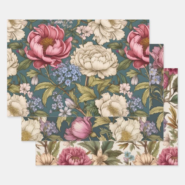 Vintage Botanical Floral Wrapping Paper Sheets (Set)